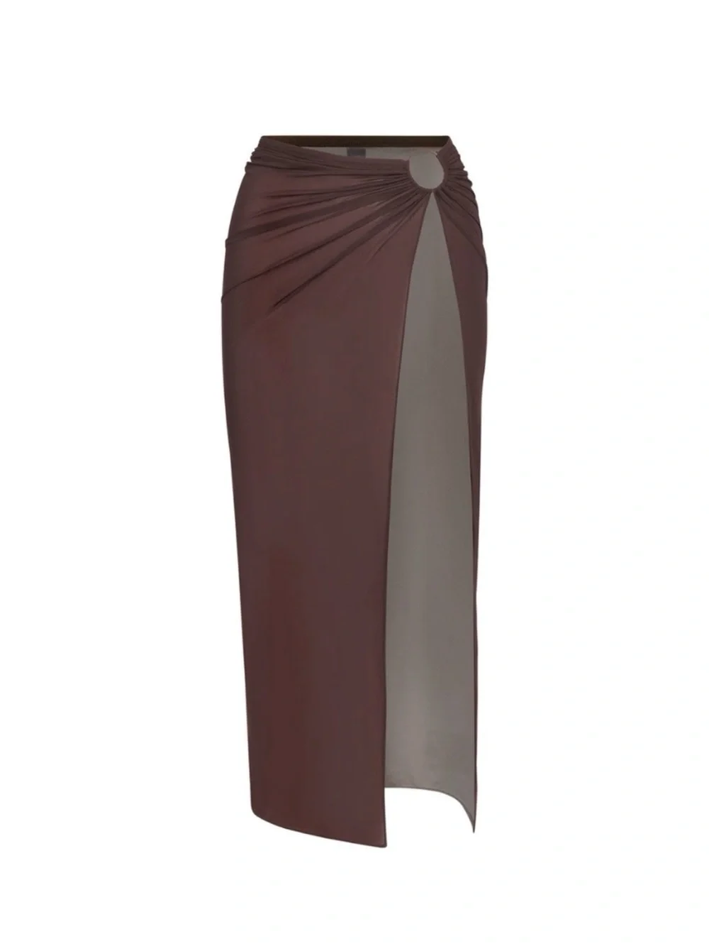 SKIMS Draped High-Slit Maxi Skirt in Chocolate Brown
